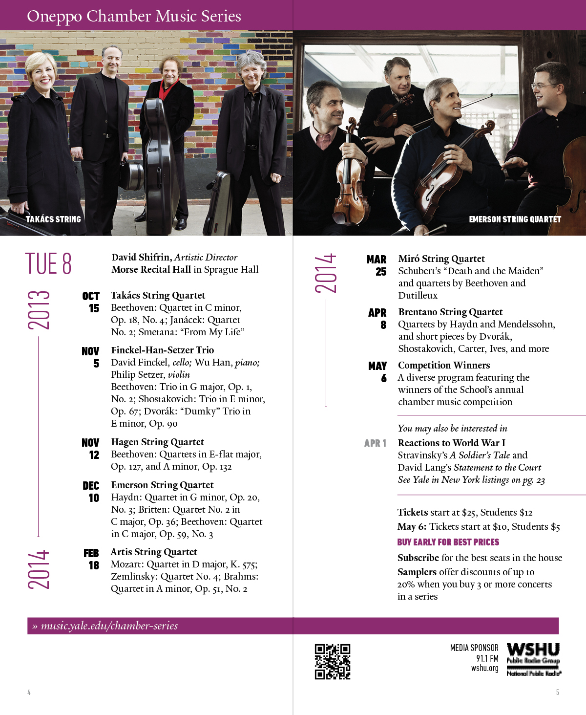 Music at Yale University Season Program / Schedule /Calendar by Granite Bay Graphic Design