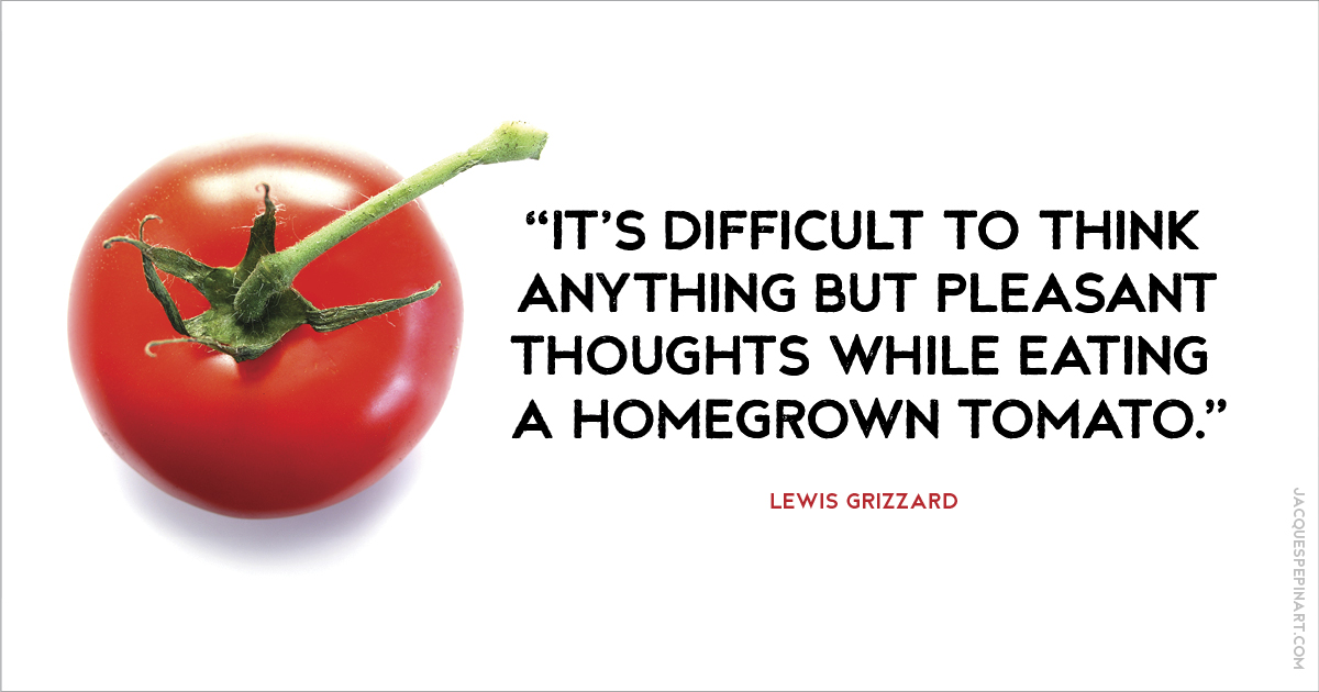“It’s difficult to think anything but pleasant thoughts while eating a homegrown tomato.” Lewis Grizzard Culinary Quote (for the Artistry of Jacques Pepin)