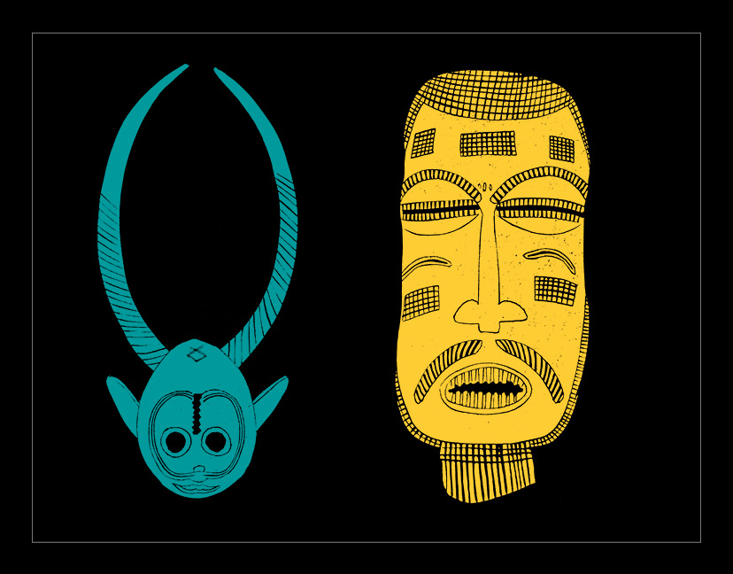 African Artwork on Granite Bay Graphic Design: Masks Group B