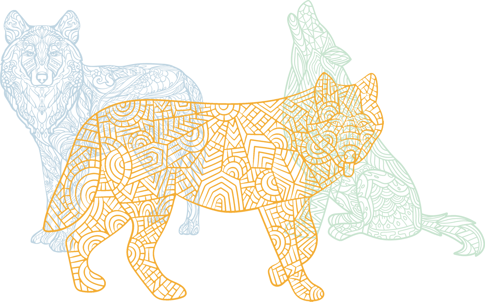 Wolves in Colorful Mandala Style Artwork on a Granite Bay Graphic Design Microsite