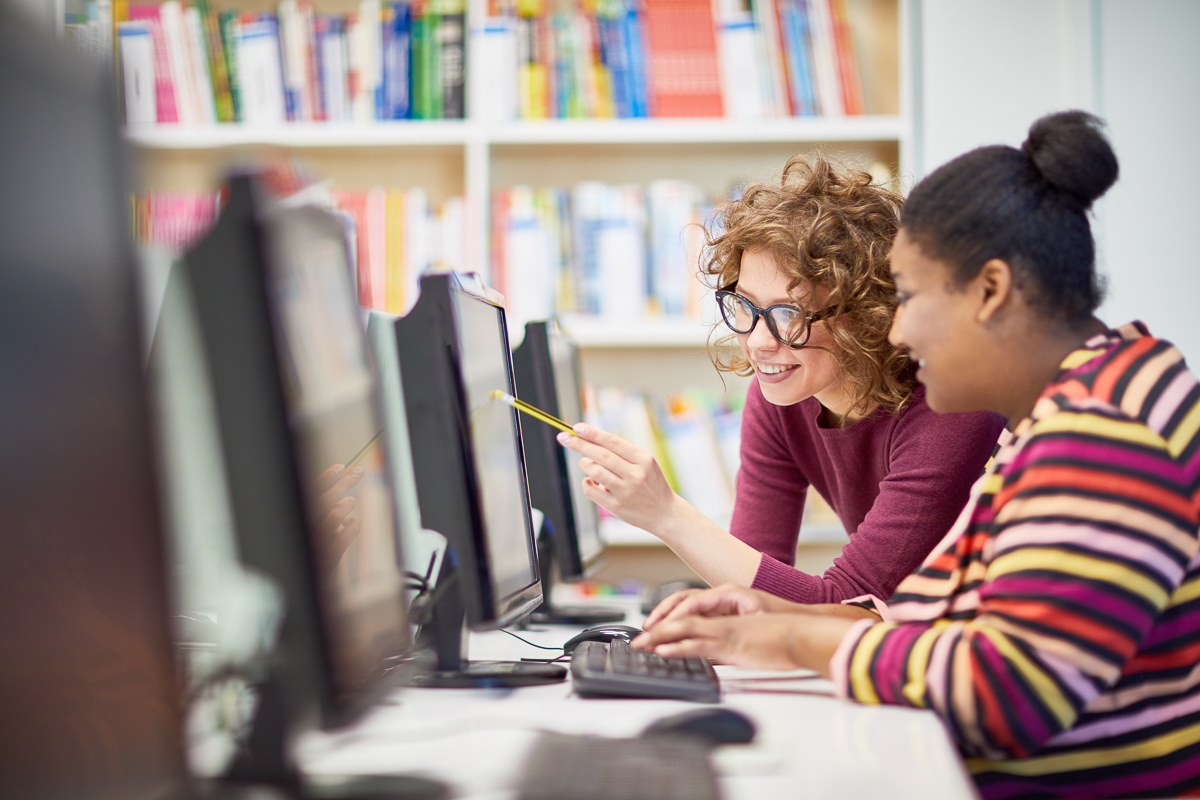 Teamwork at computer class