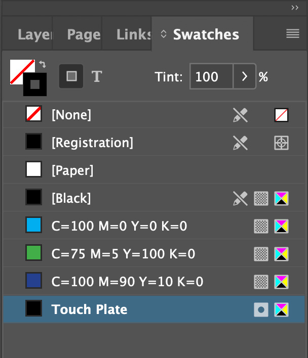 Touch Plate Demo: Adobe InDesign: Place TIFF and New Channel Added: Granite Bay Graphic Design