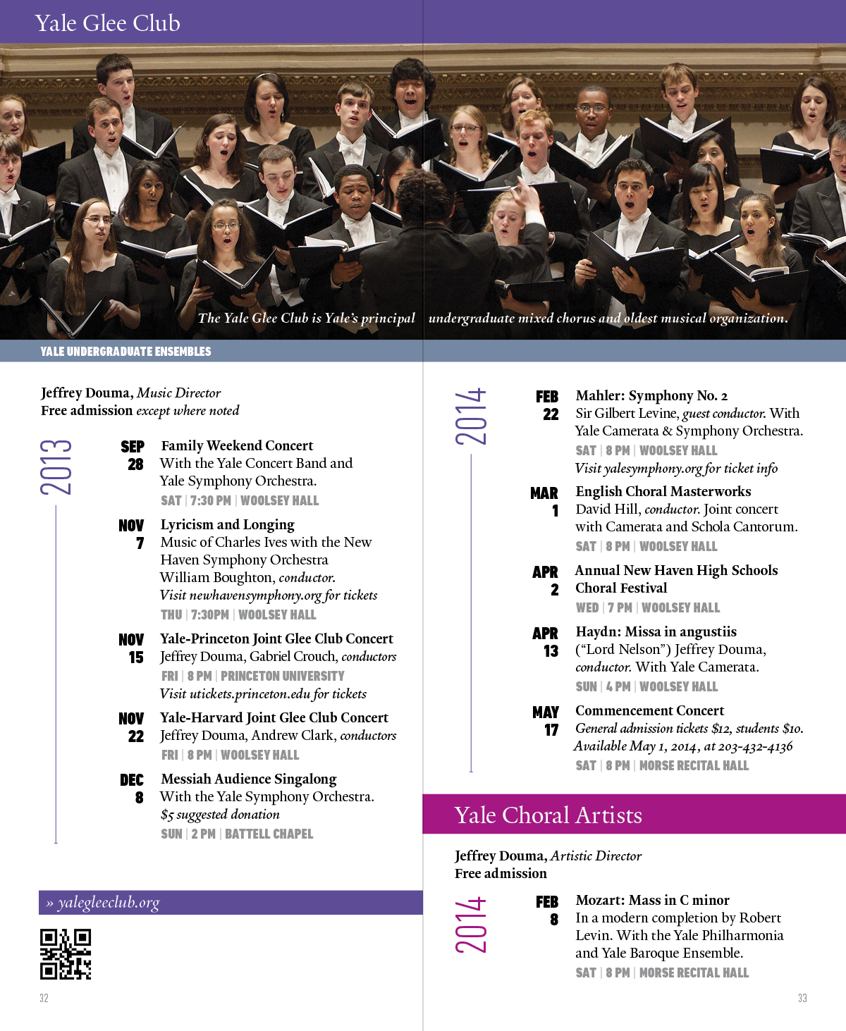 Music at Yale University Season Program / Schedule / Calendar by Granite Bay Graphic Design