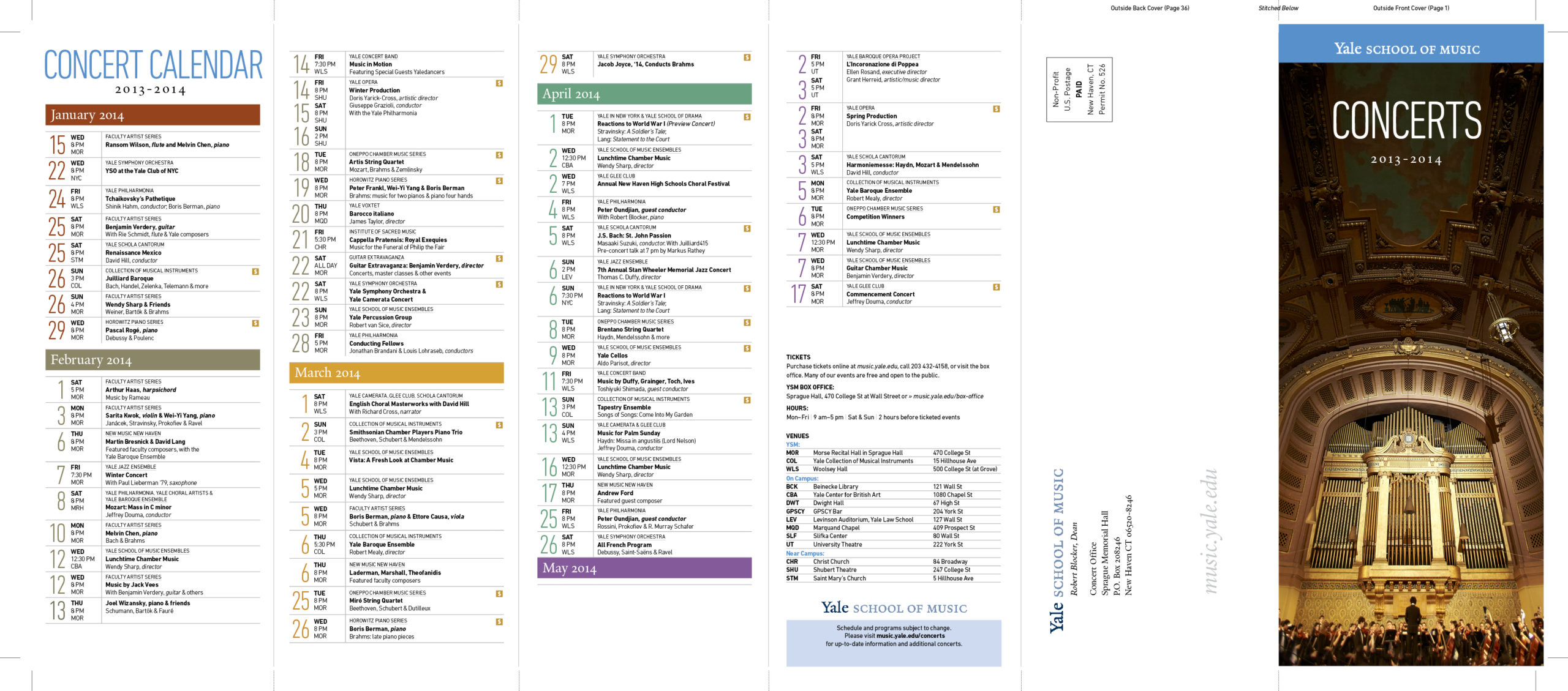 Music at Yale University Season Program / Schedule / Calendar by Granite Bay Graphic Design: 6-Panel Foldout
