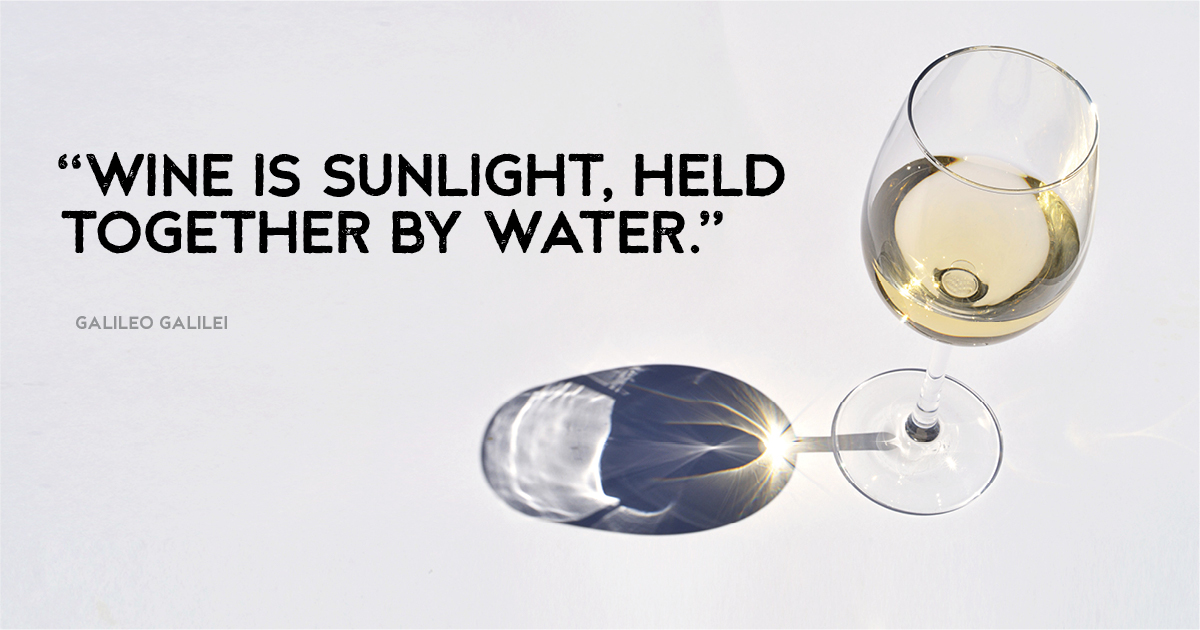 “Wine is sunlight, held together by water.” Galileo Galilei