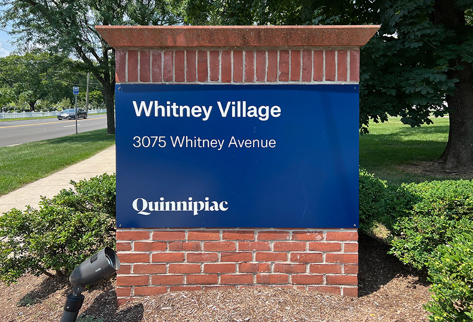 Quinnipiac University Wayfinding: Brick-Based “Whitney Village” Building Identification Sign