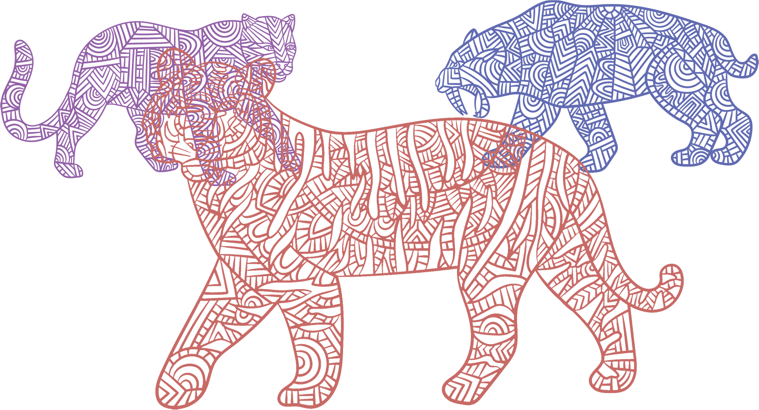 Tigers in Colorful Mandala Style Artwork on a Granite Bay Graphic Design Microsite