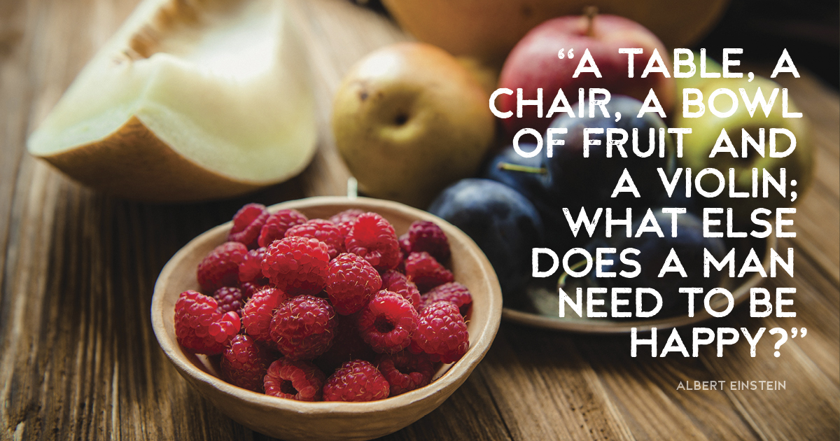 “A table, a chair, a bowl of fruit and a violin; what else does a man need to be happy?” Albert Einstein